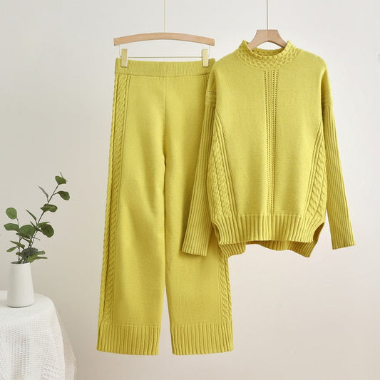 IvyShape | Split long high-waisted wide-leg pants knit set