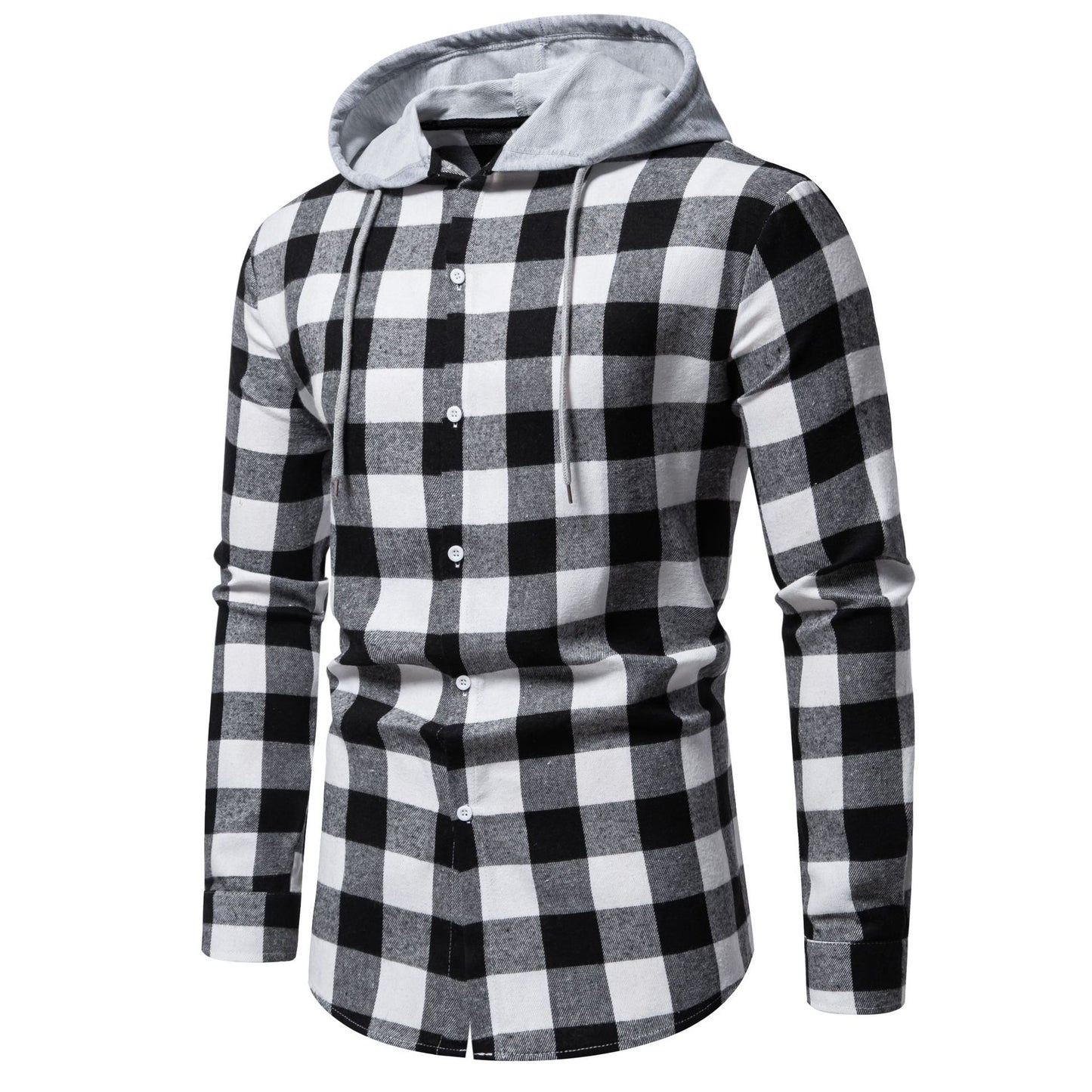 Men's Check Shirt Jacket with Hood and Modern Cut Ivyshape