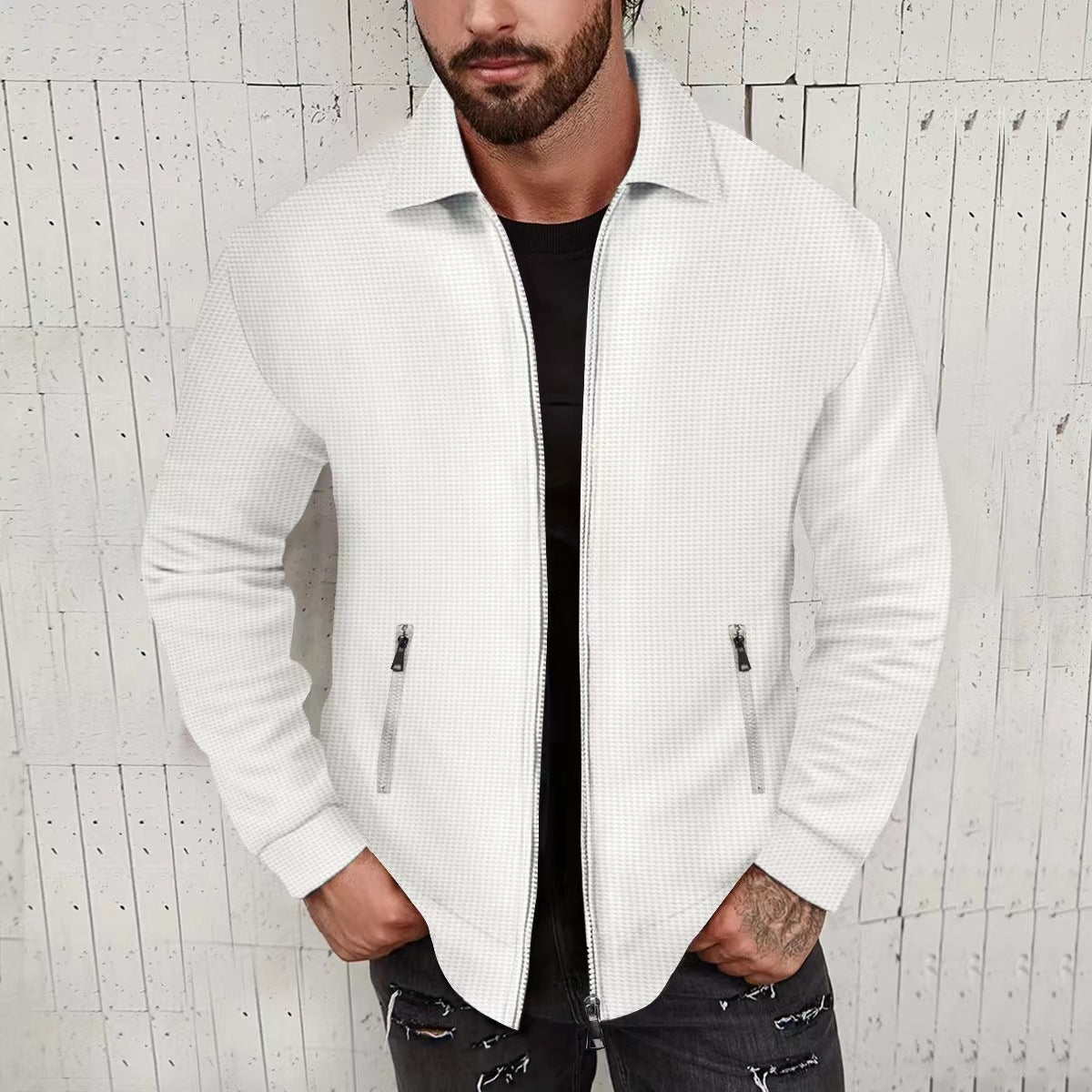 Men's Fashion Cardigan with Textured Design and Side Pockets Ivyshape