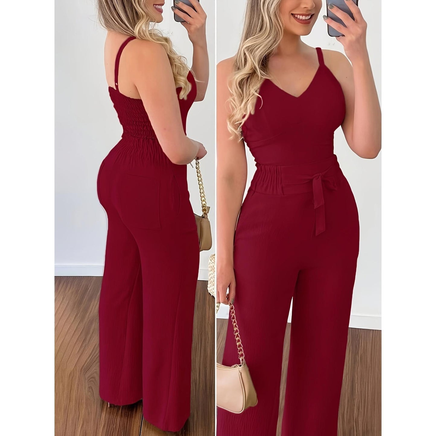 Women's jumpsuit with wide legs and belt Ivyshape
