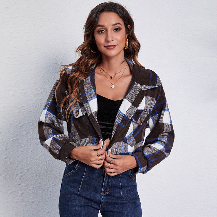 Women's Checked Shirt Jacket with Loose Fit and Casual Details Ivyshape