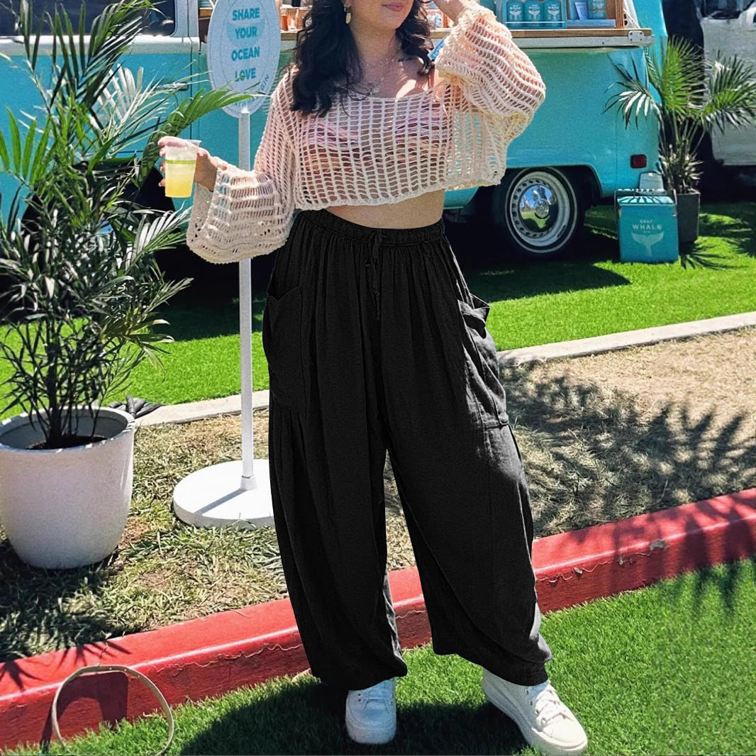 Ladies casual chino pants with high waistband and practical side pockets Ivyshape