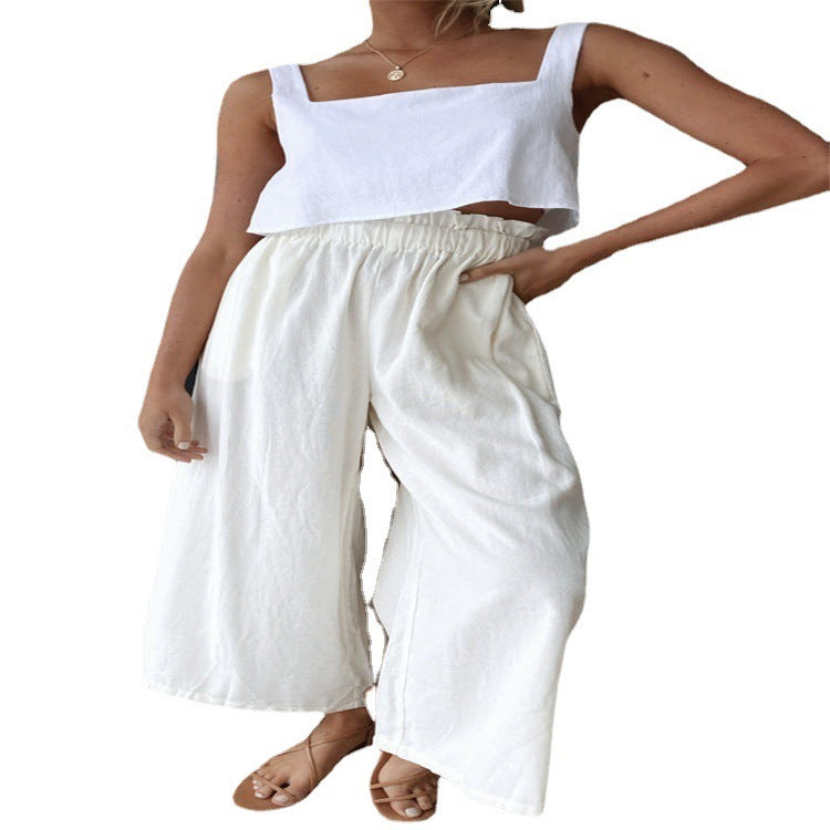 Women's airy palazzo pants with elastic waistband and wide cut legs Ivyshape