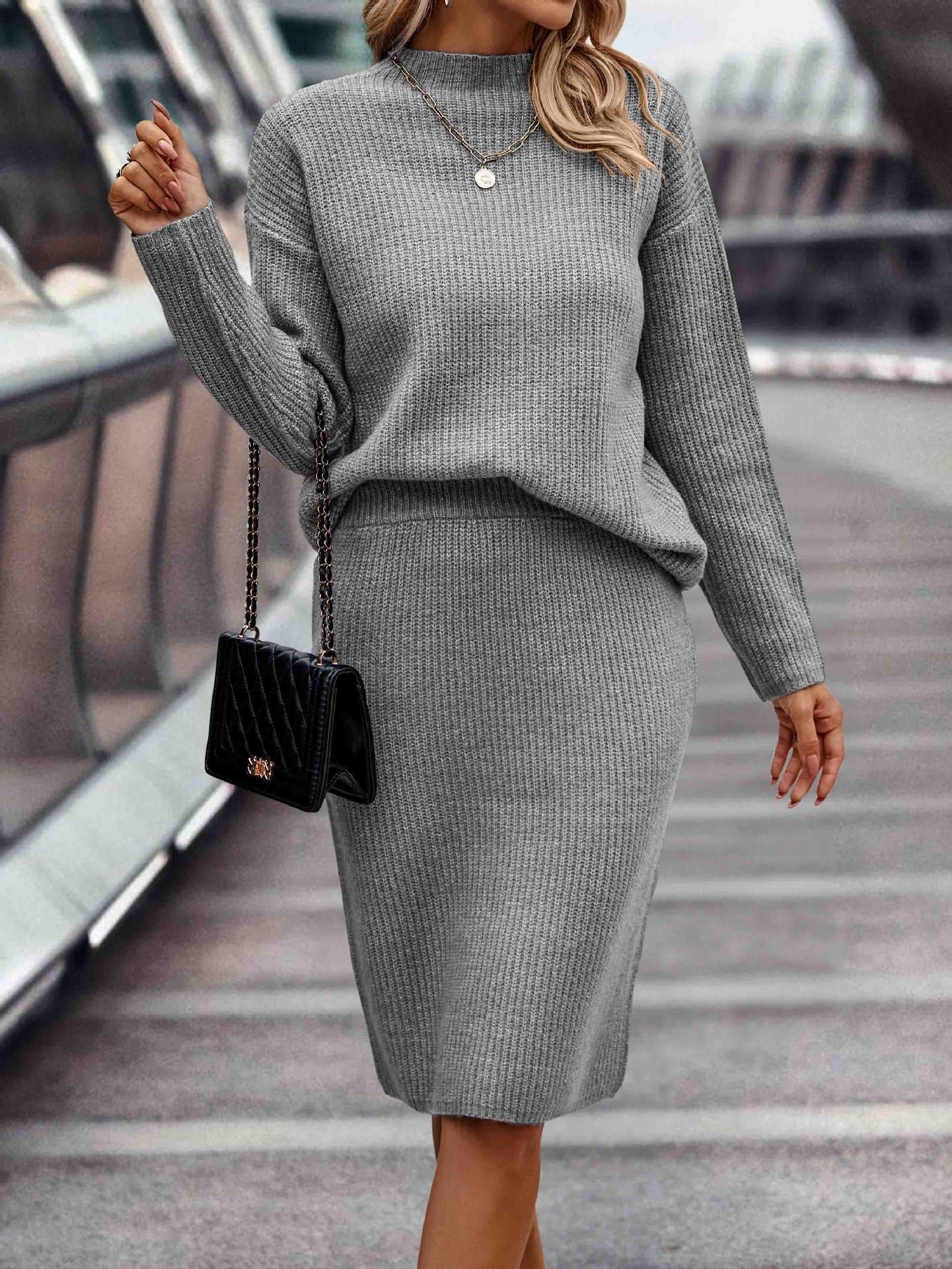 IvyShape | Fashionable Long Sleeve Half High Collar Sweater Set for Women