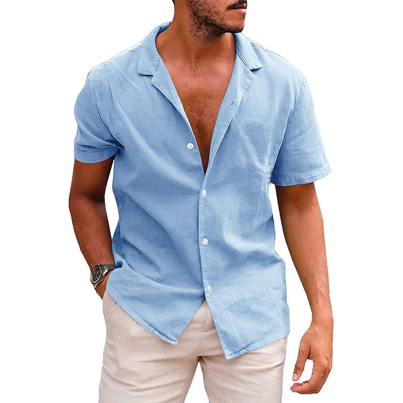Men's short-sleeve shirt with soft linen blend and modern Henley neckline Ivyshape