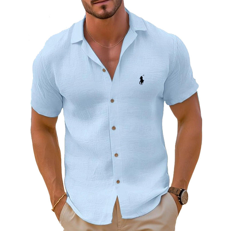 Men's Short Sleeve Shirt Made of Lightweight Linen Blend IvyShape