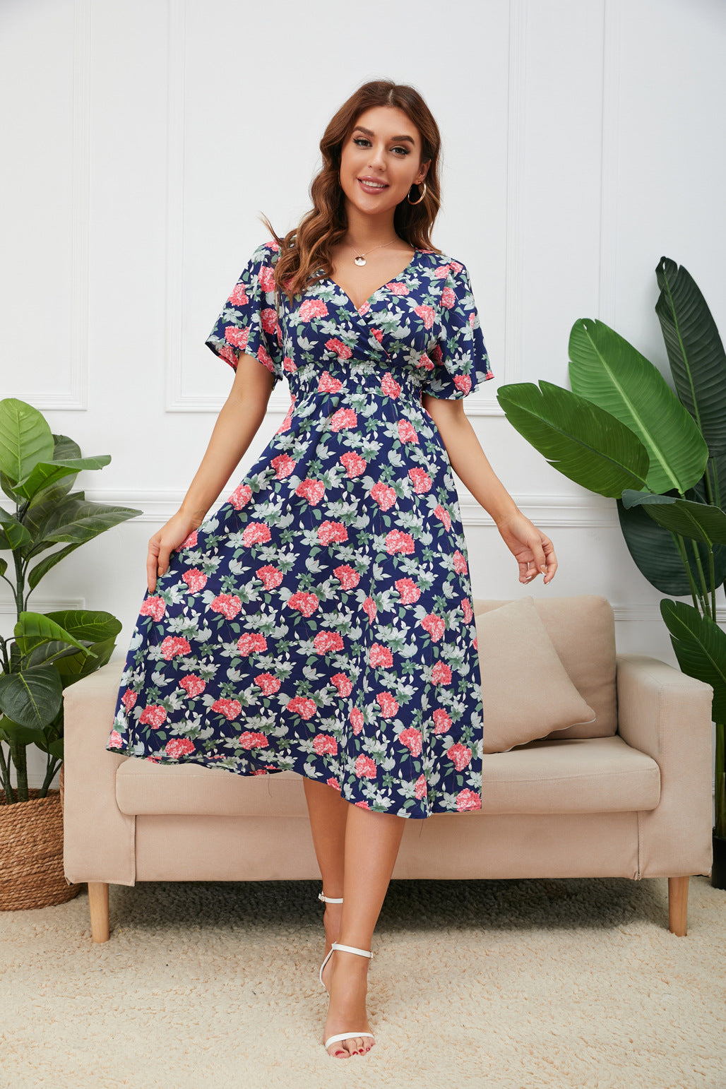 Women’s Midi Dress with Floral Pattern Ivyshape