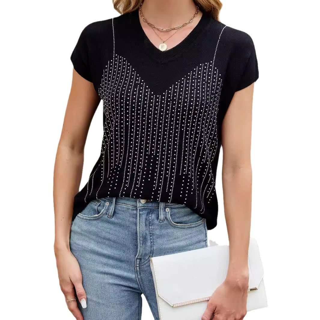 IvyShape | Summer Rhinestone Ice Silk T-Shirt