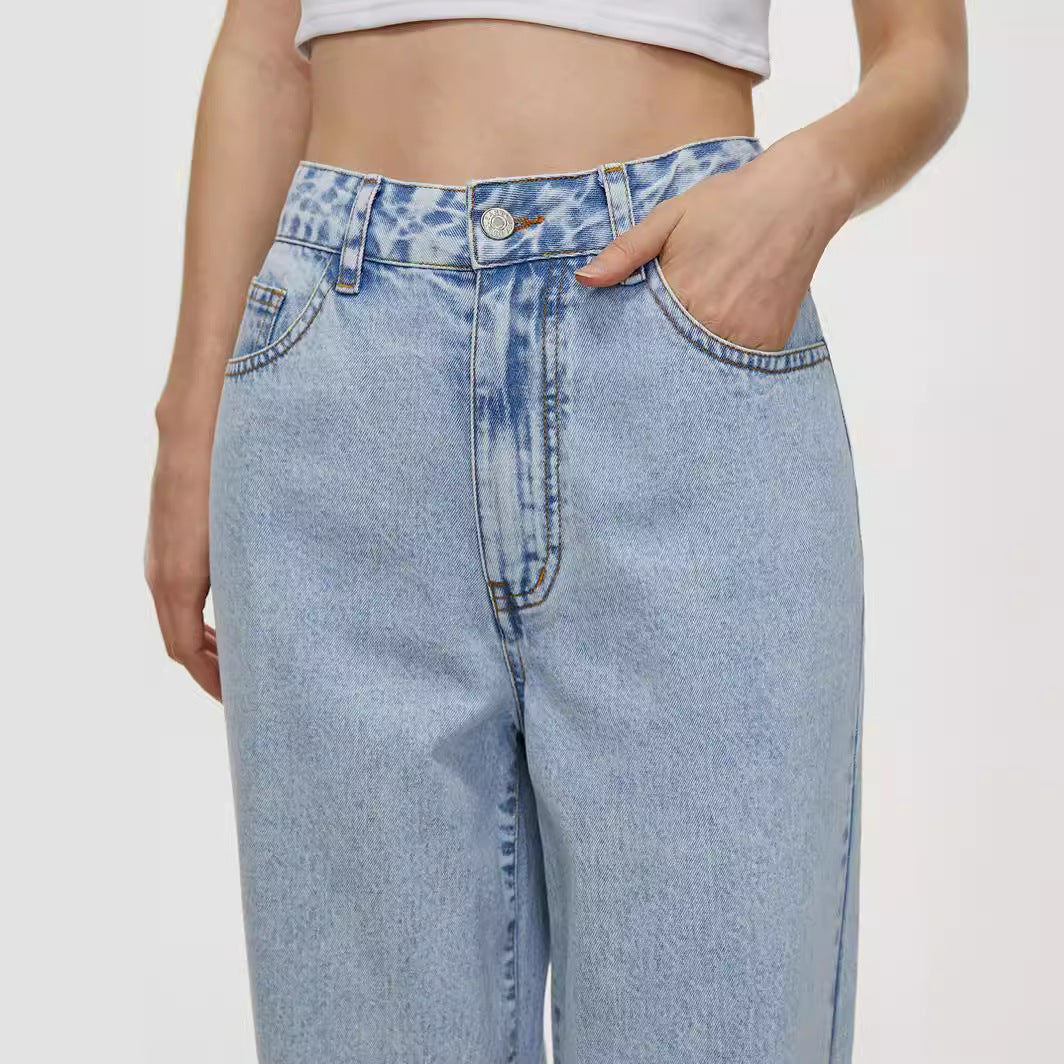 Ivyshape | Straight Loose High Waist Denim Trousers