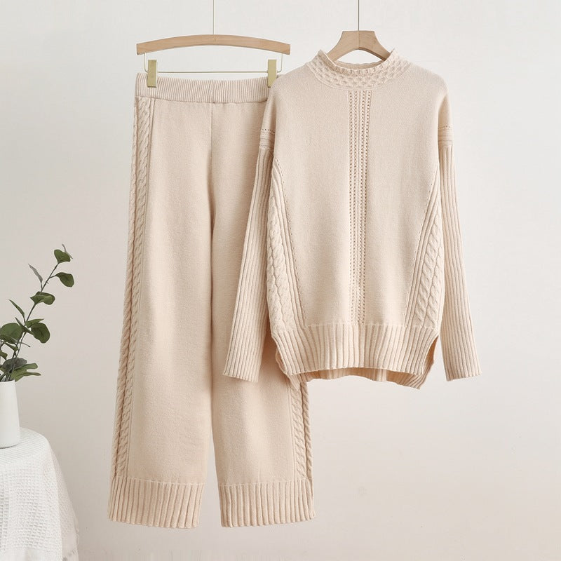 IvyShape | Split long high-waisted wide-leg pants knit set