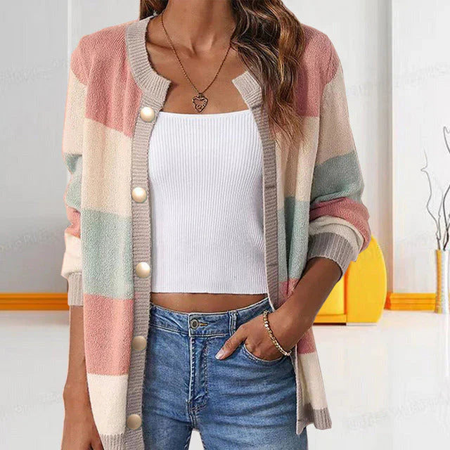 Ivyshape | Colorblock Cardigan with Buttons