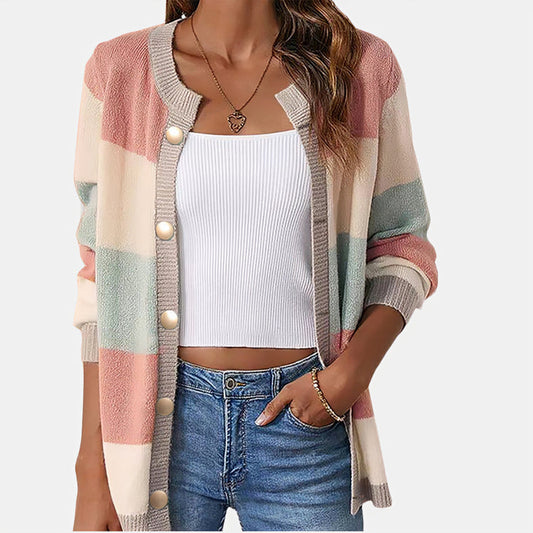 Ivyshape | Women's Buttoned Cardigan Stripes