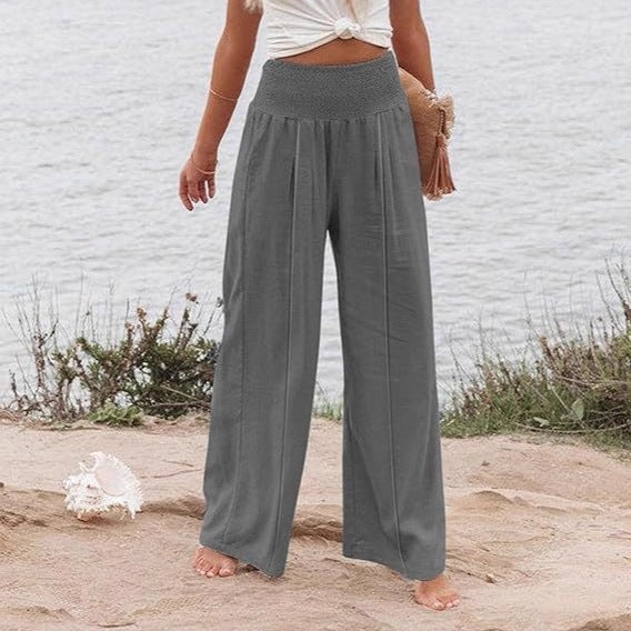 Ladies wide and elegant Palazzo pants with high waistband and pleats Ivyshape