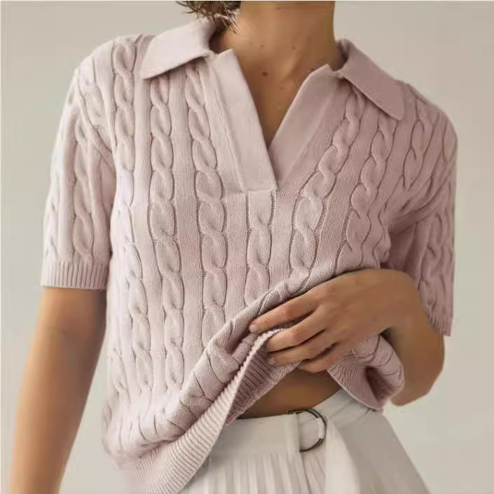 Women's knitted sweater with elaborate cable pattern Ivyshape