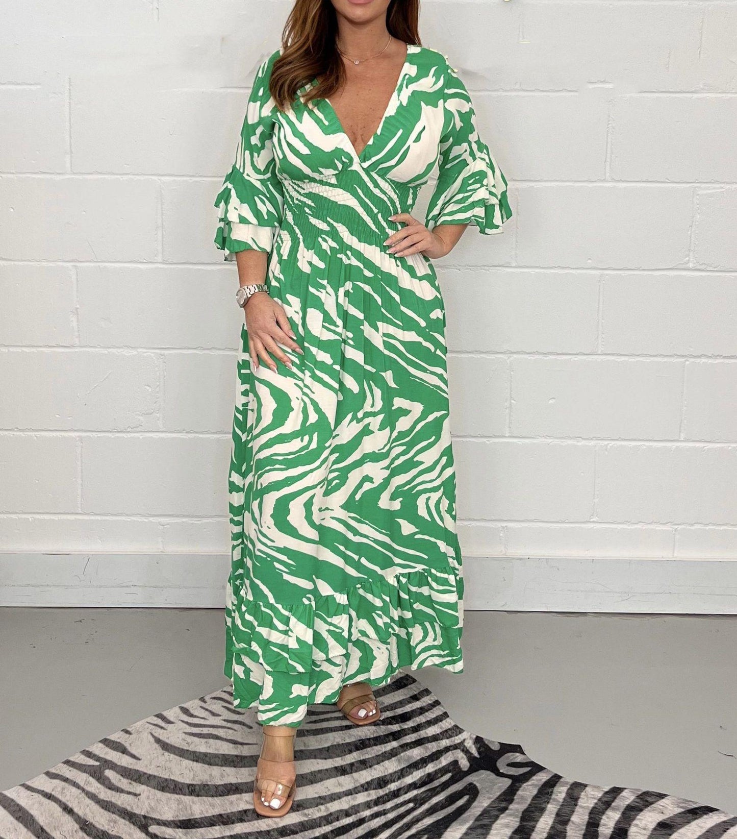 Maxi dress in bohemian style for women with flared sleeves Ivyshape