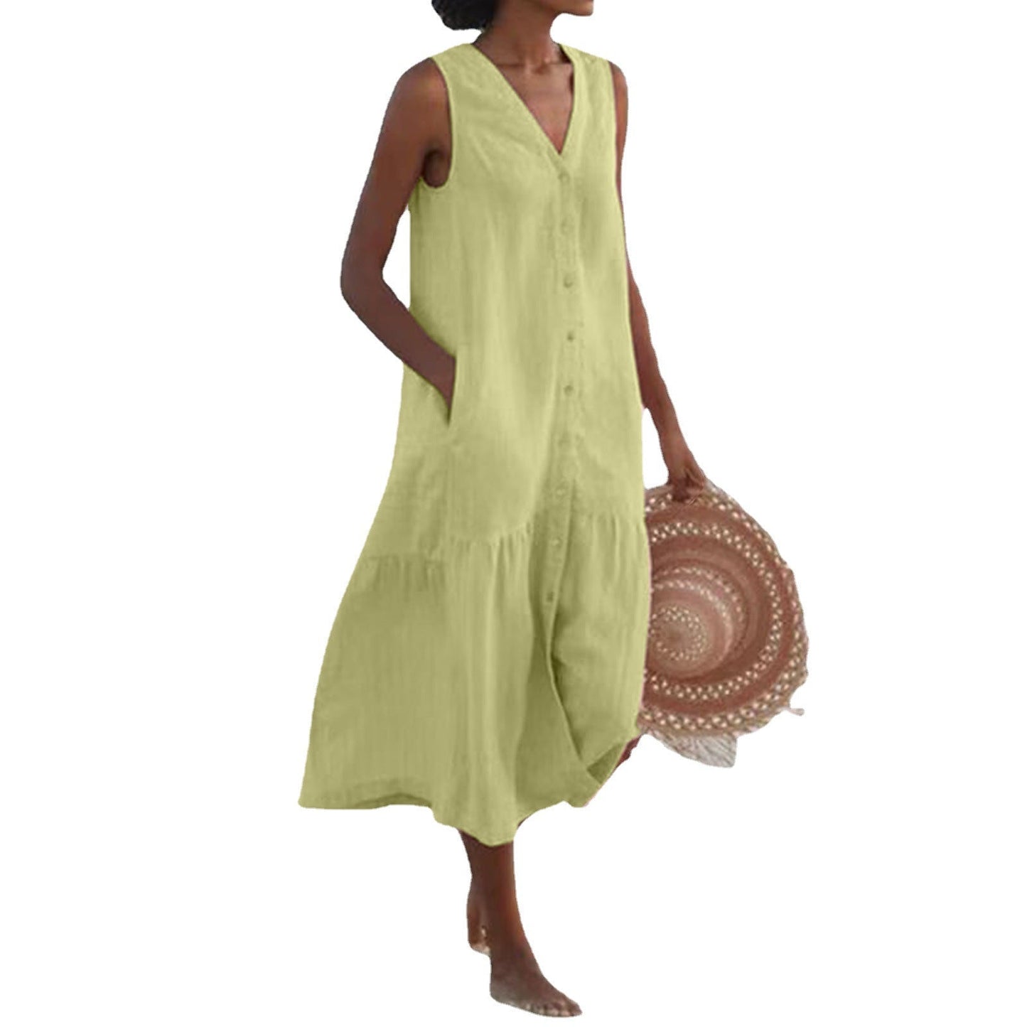 Women's airy maxi dress with button placket and practical pockets Ivyshape
