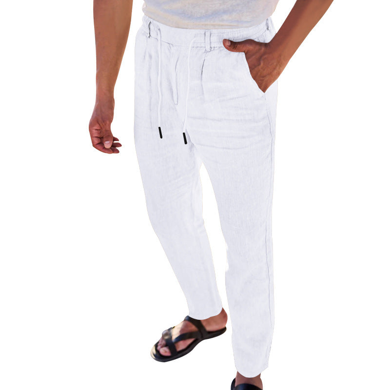 Men's casual linen trousers with elastic waistband and practical side pockets Ivyshape