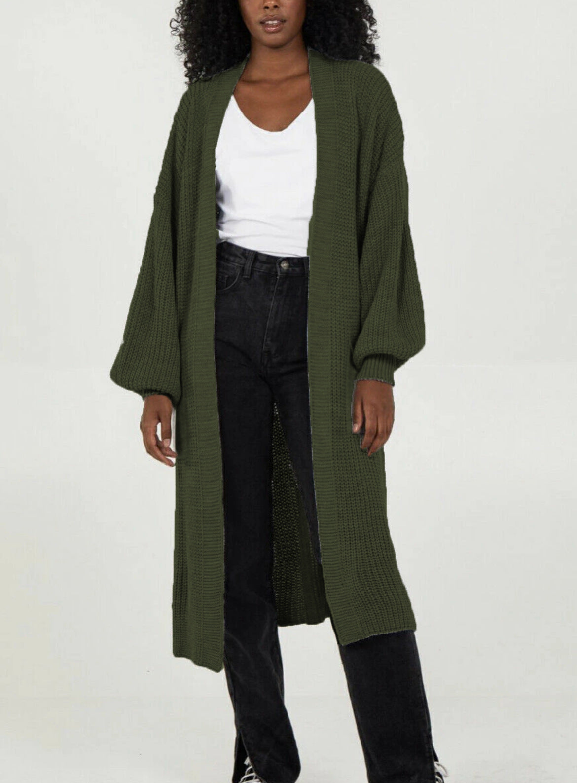 Ladies long cardigan with a casual oversized fit and voluminous sleeves Ivyshape