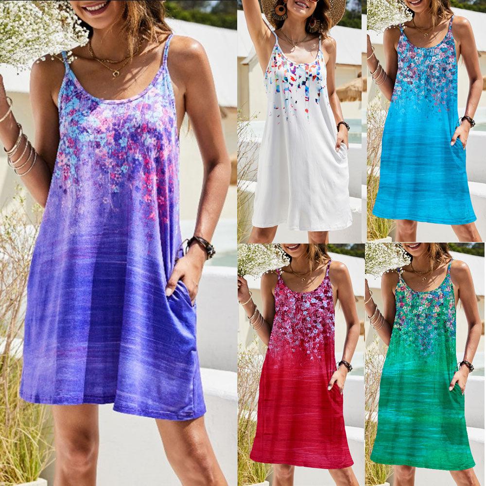 Women's Floral Pattern Sleeveless Shift Dress Ivyshape