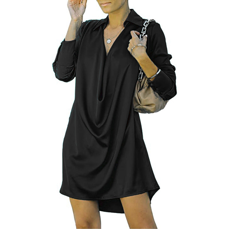 Women's shirt dress with elegant waterfall neckline Ivyshape