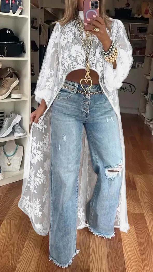 Ladies Long Flower Dress with Transparent Fabric and Elegant Design Ivyshape