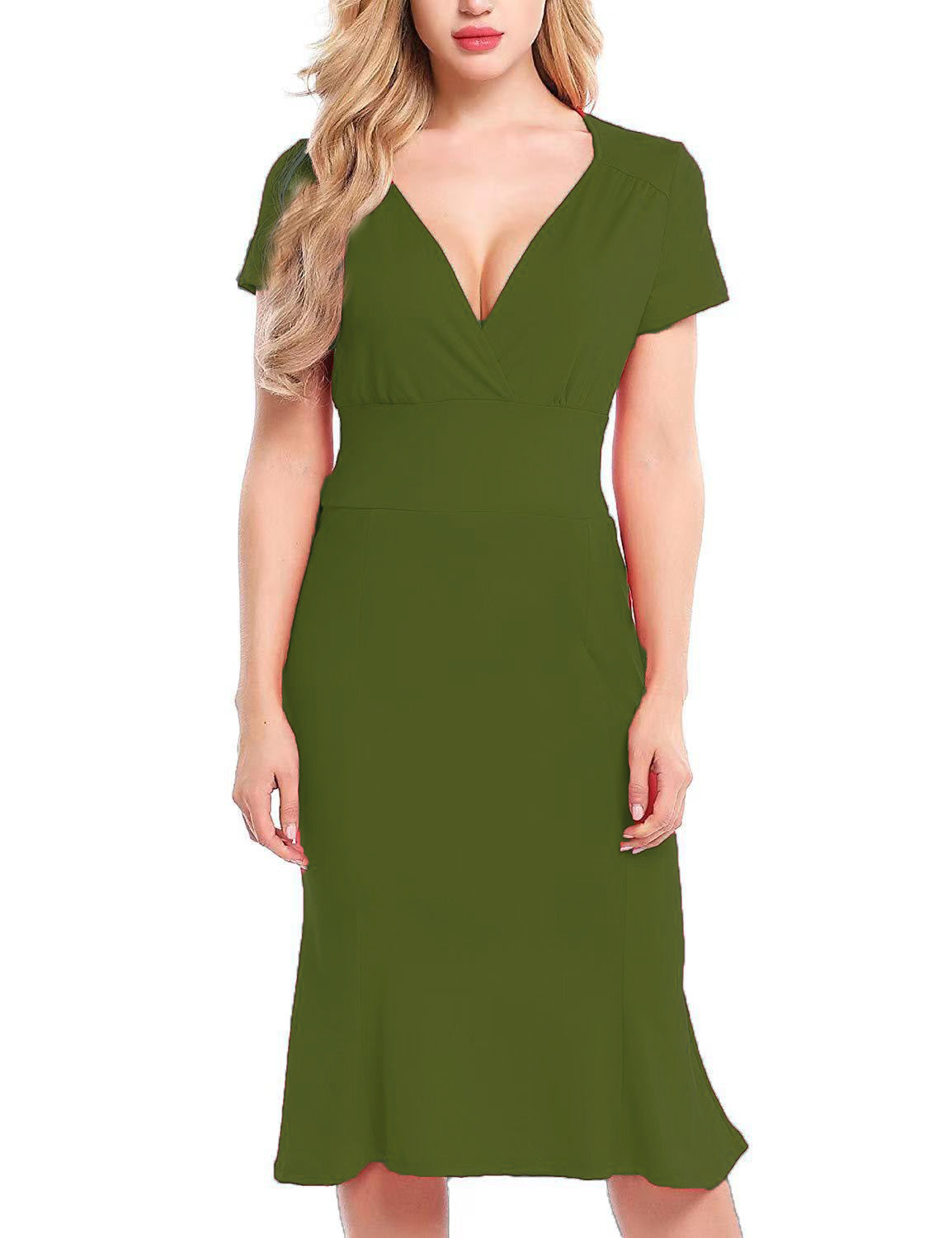 Women Elegant Wrap Dress with Deep V-Neck and Flattering Cut Ivyshape