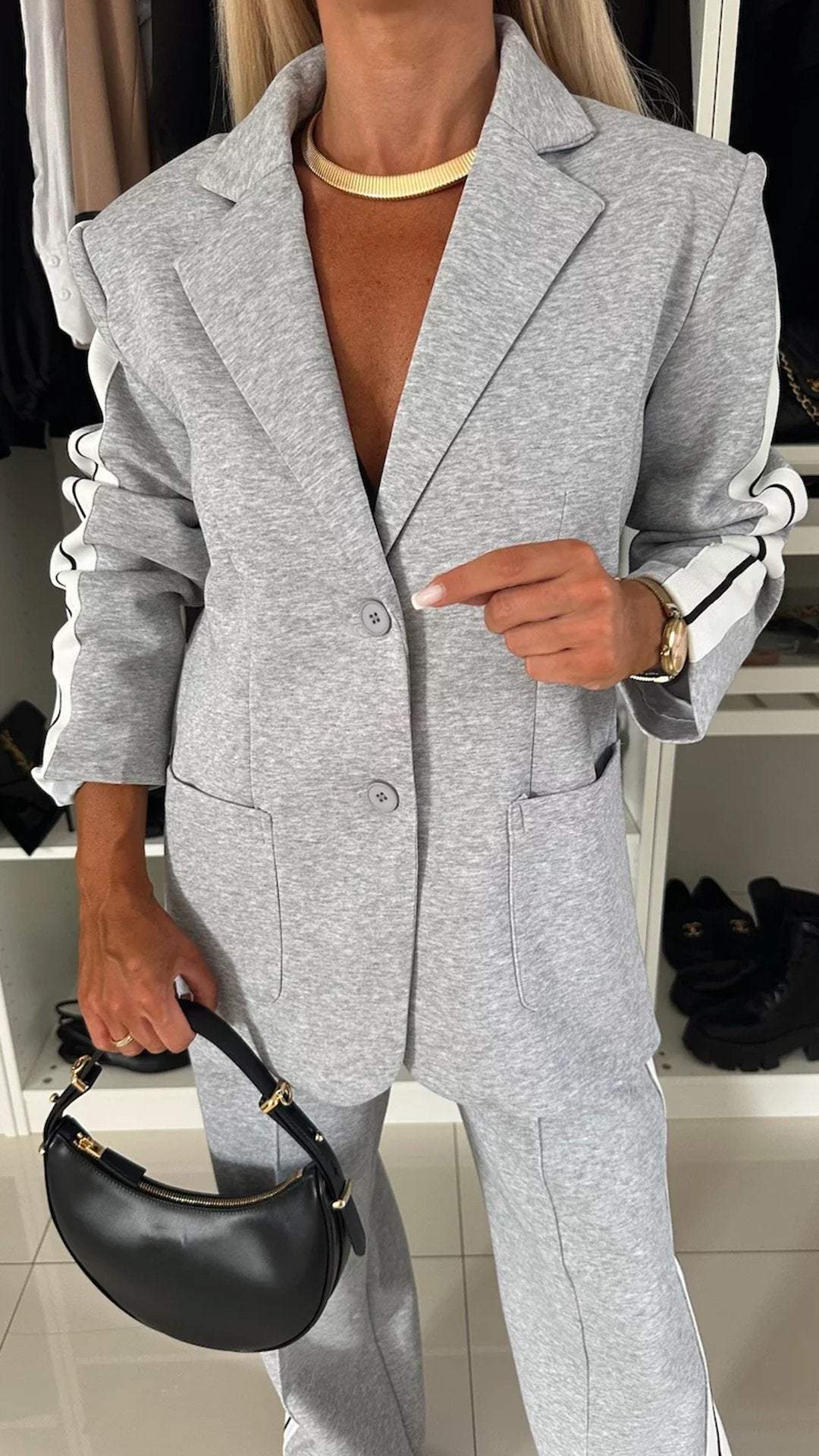 IvyShape | Long Sleeve Lapel Suit Set