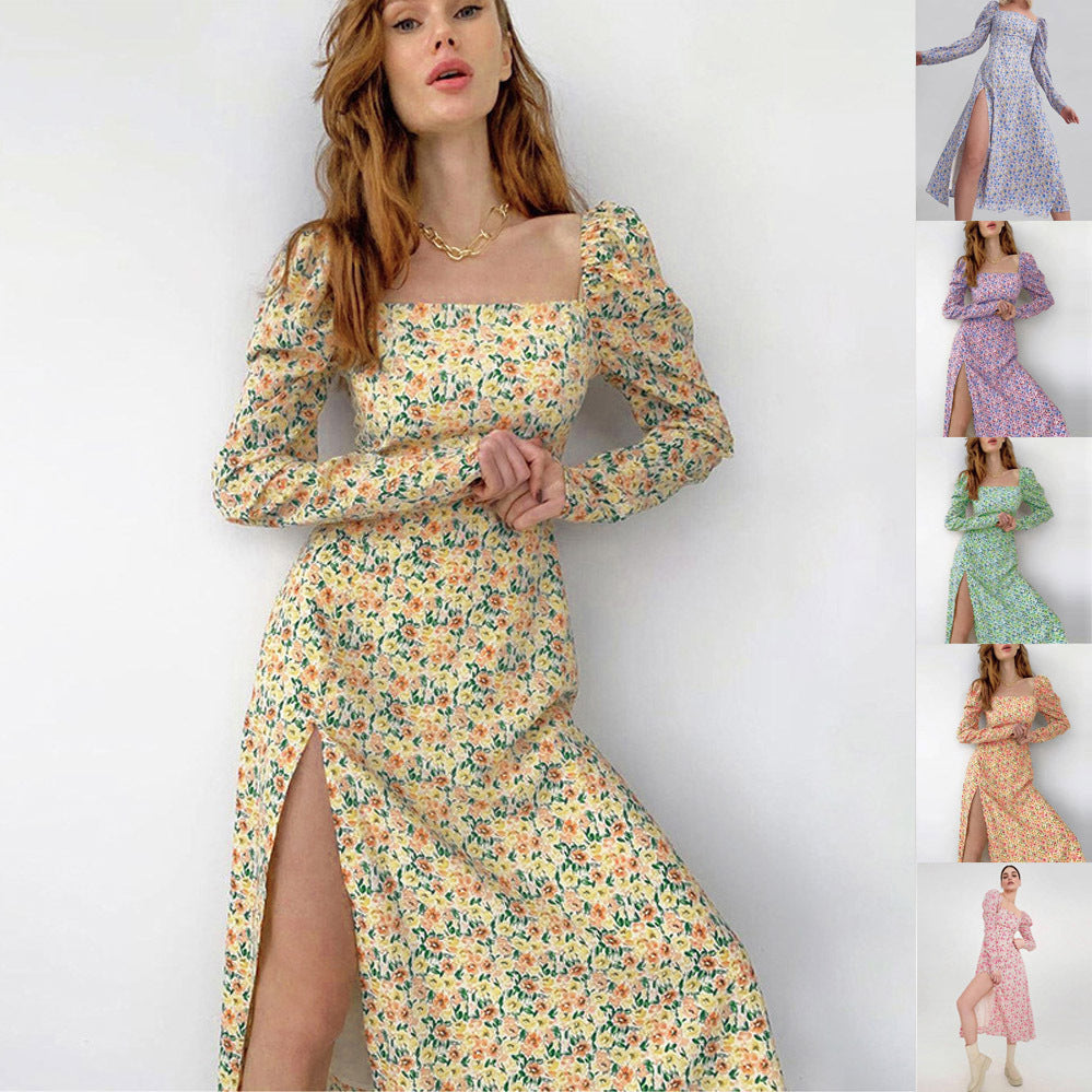 Women's Floral Maxi Dress with Puff Sleeves Ivyshape