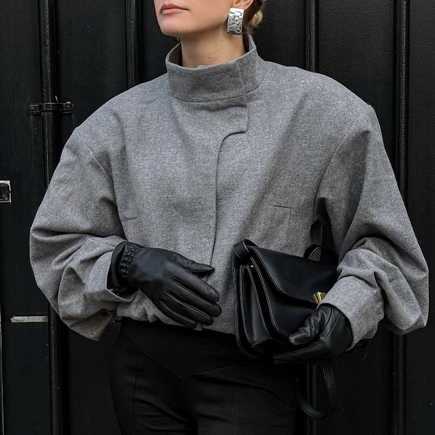 Women Fashionable Oversized Jacket with High Collar and Innovative Design Ivyshape