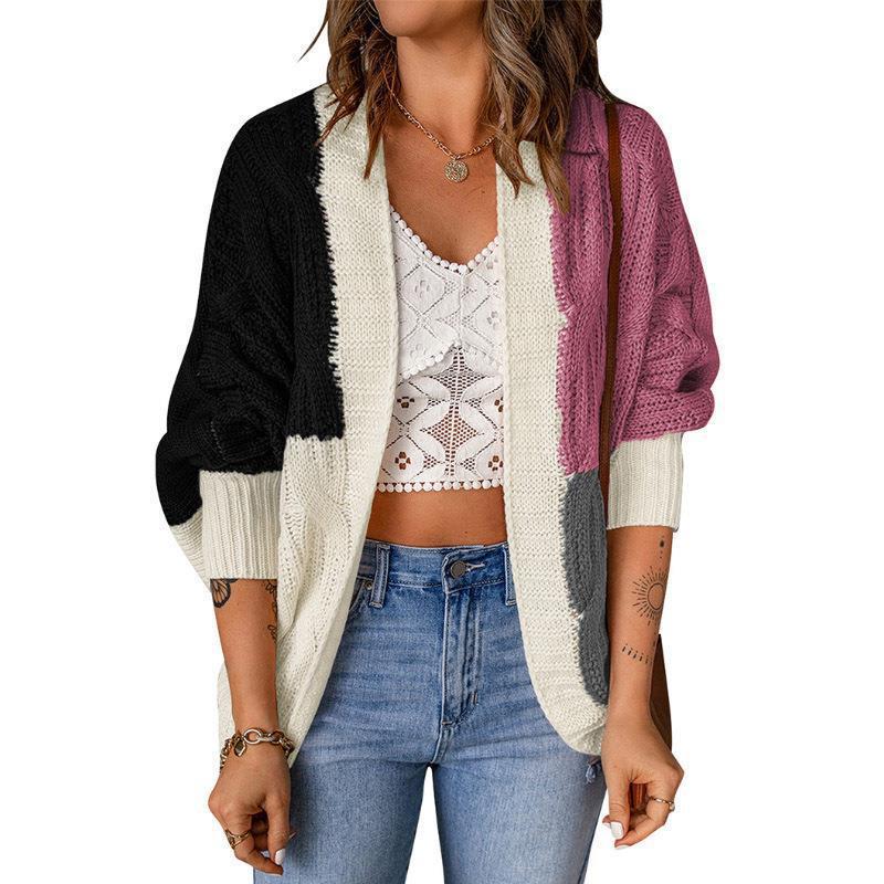 Women's casual cardigan with colorful patchwork design and loose fit Ivyshape