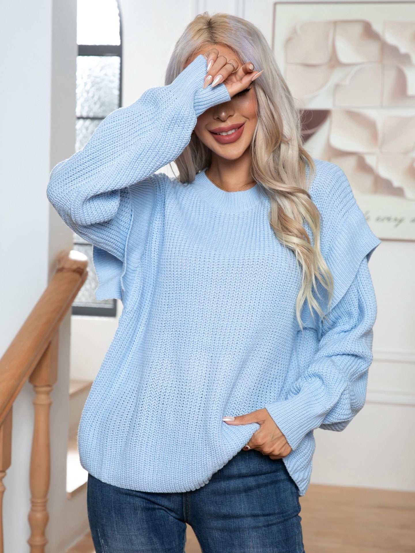 Ladies chunky knit sweater with off-shoulder fit and casual cut Ivyshape