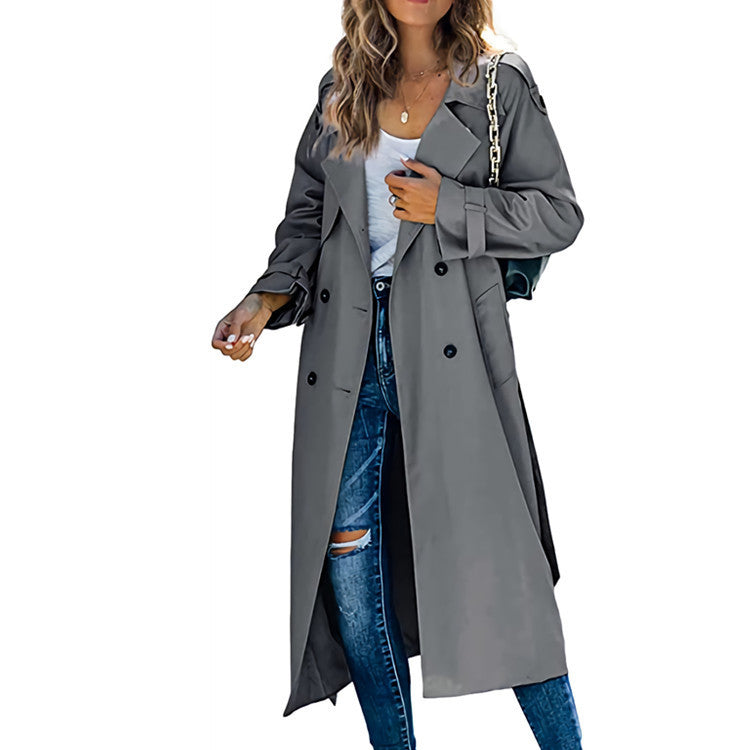 Women Elegant Oversized Style Trench Coat with Waist Belt Ivyshape