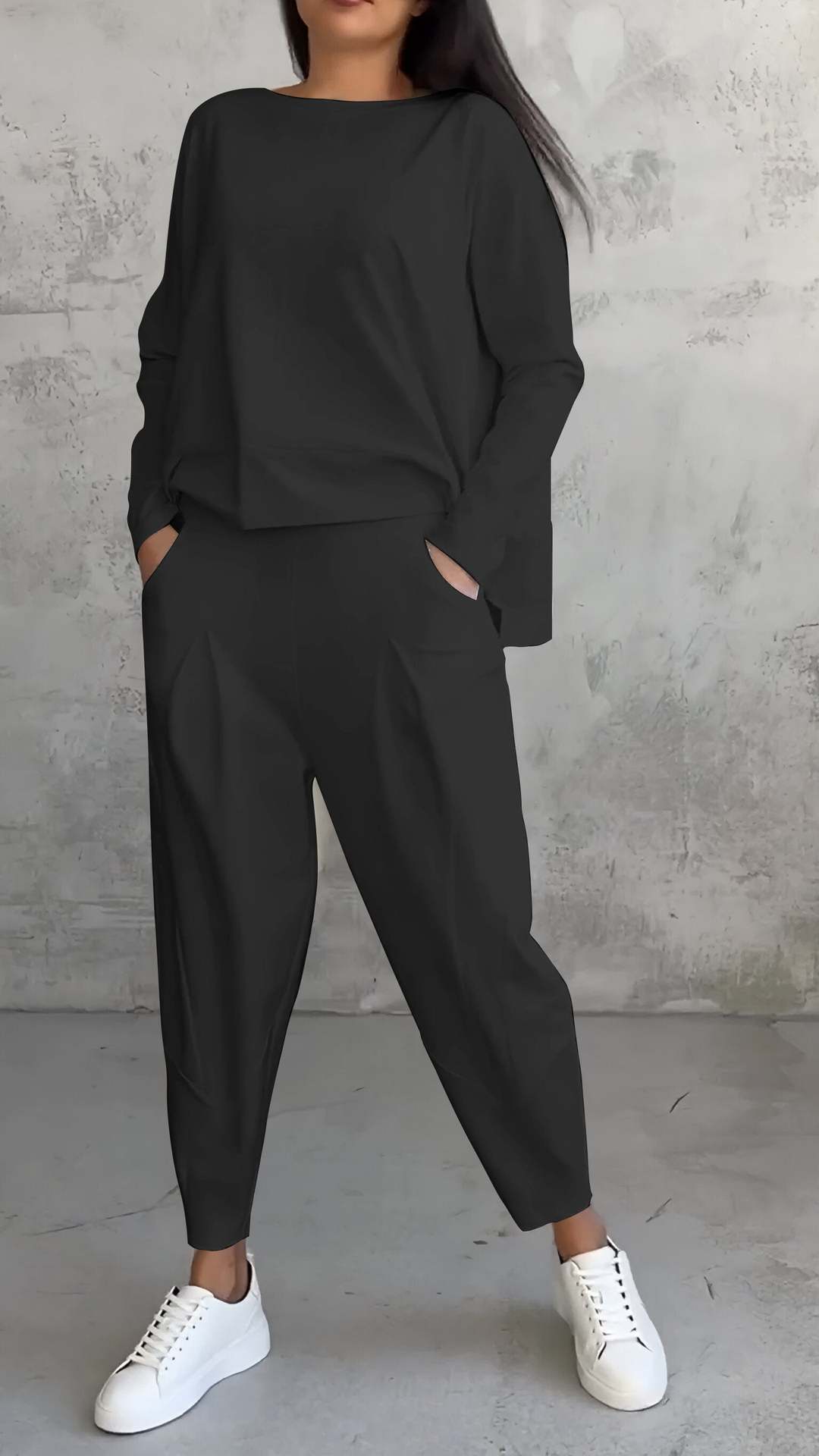 Ivyshape | Irregular Harem Pants Long Sleeve Set