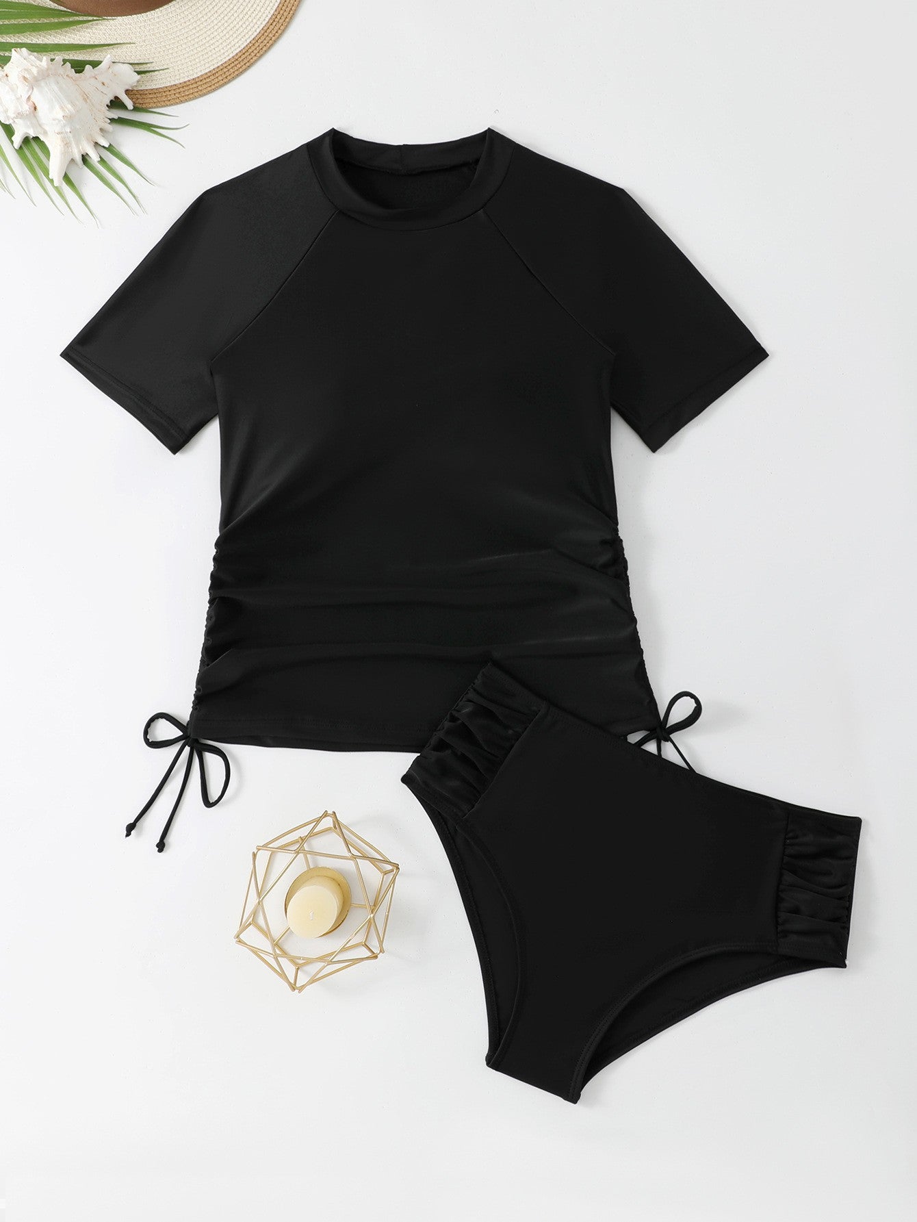 Women's swimwear set with floral top and high waistband Ivyshape