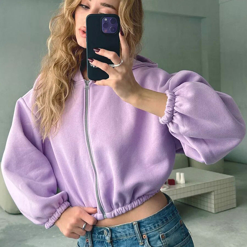 Women's cropped hoodie with oversized sleeves Ivyshape