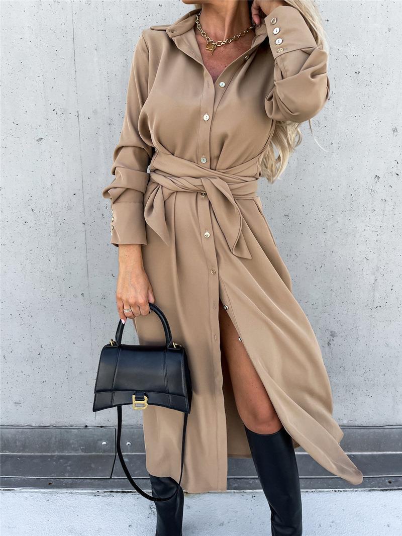 IvyShape | Solid Color Long Sleeve Swing Dress