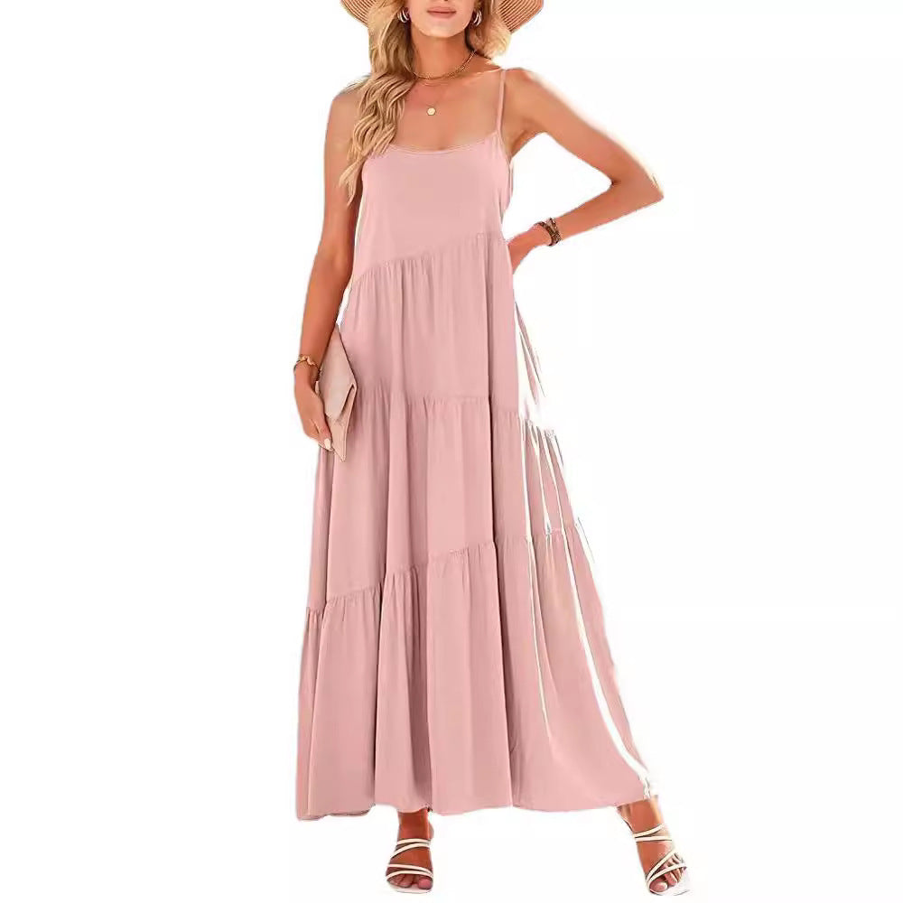 Ladies airy maxi dress with spaghetti straps and stylish layering Ivyshape