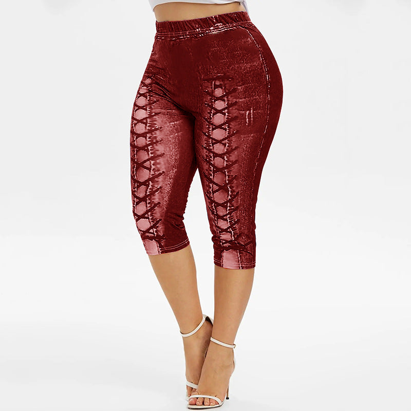 Women Figure-Hugging 3/4 Leggings with Lace-Up Details Ivyshape