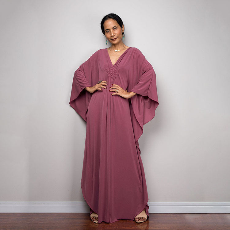 Women's maxi dress with elegant wing sleeves and V-neck Ivyshape