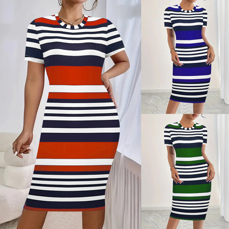 Women's form-fitting dresses for everyday with modern stripes Ivyshape