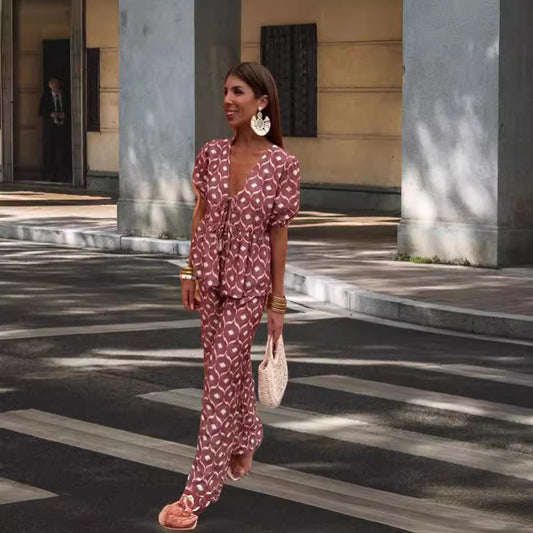 Women Elegant Set with Puff Sleeves and Patch Pockets Ivyshape