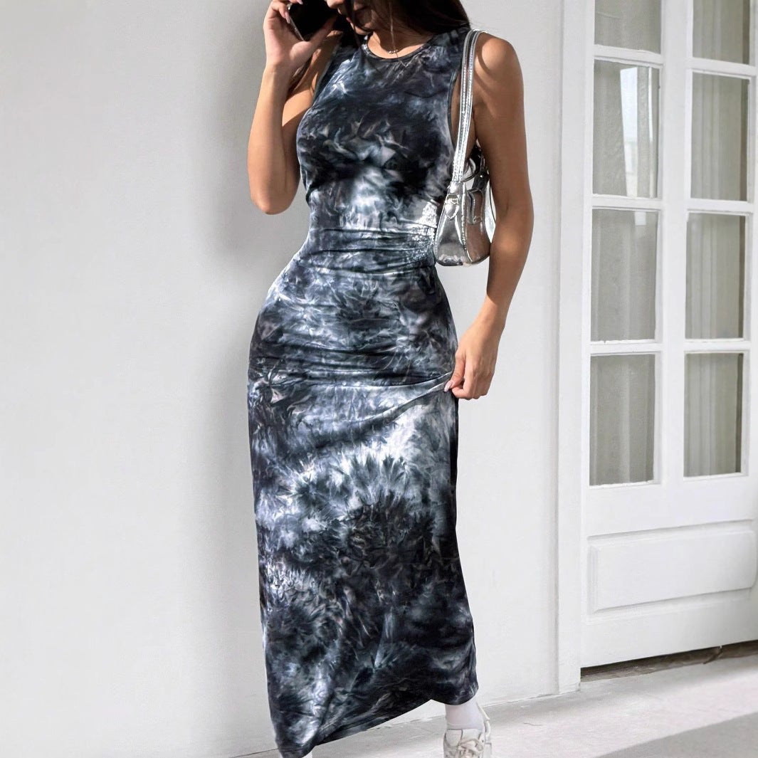 Women Elegant and figure-hugging maxi dress in modern tie-dye design Ivyshape