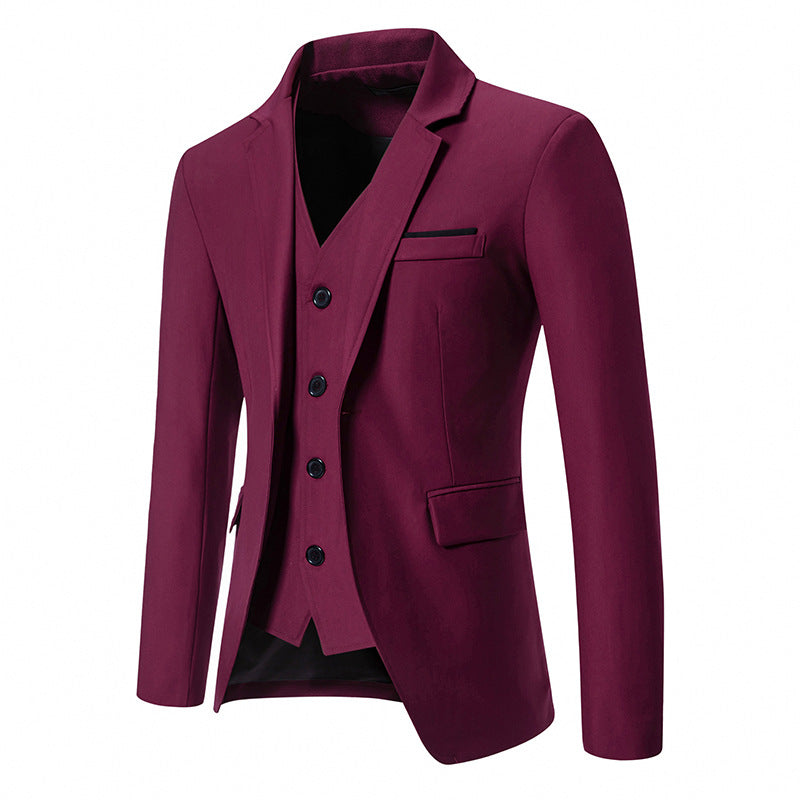 Men's elegantly equipped suit set with blazer, vest, and trousers Ivyshape