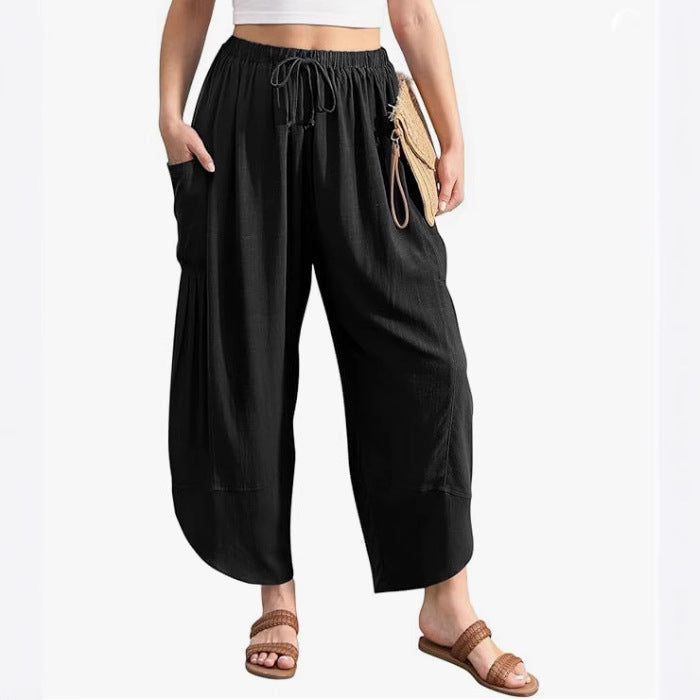 Women's airy beach trousers with elastic waistband and pockets Ivyshape