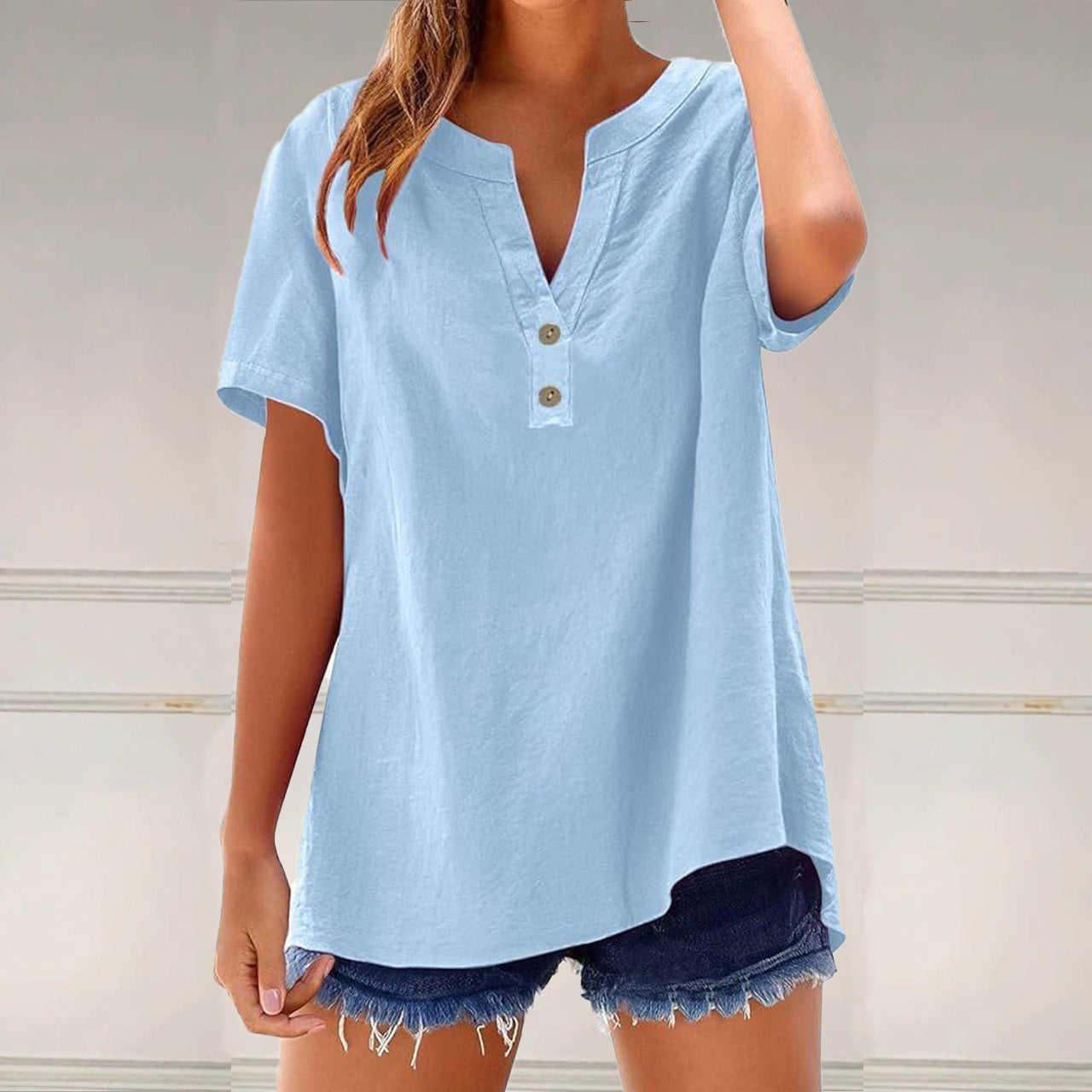 Women's Button-Up Linen Blouse Ivyshape