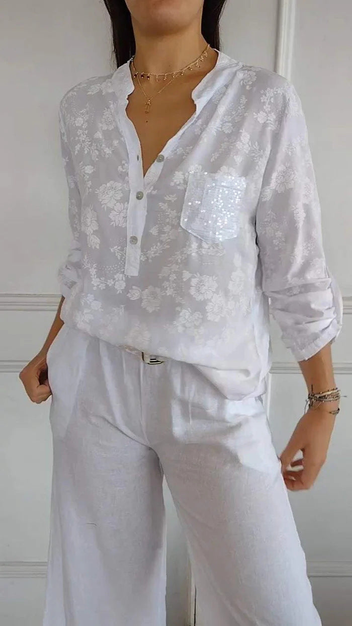 Ivyshape | Printed Sequin Shirt With Long Sleeves