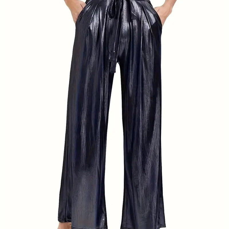 Ladies elegant pleated trousers with glossy finish Ivyshape