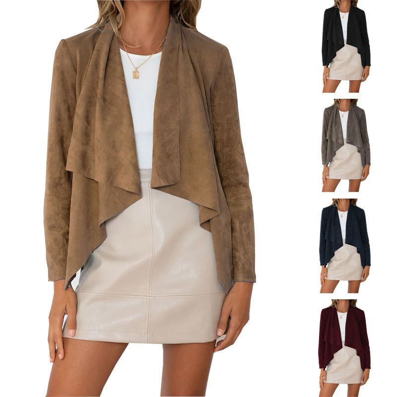 Women's soft suede cardigan with asymmetric cut Ivyshape