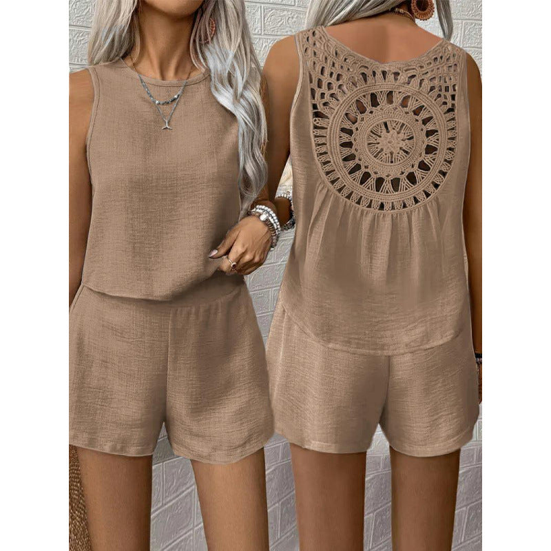 Women Backless Playsuit with Crochet Detail Ivyshape