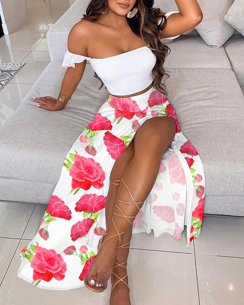 IvyShape | Alluring Off-Shoulder One-Shoulder Split Skirt Set